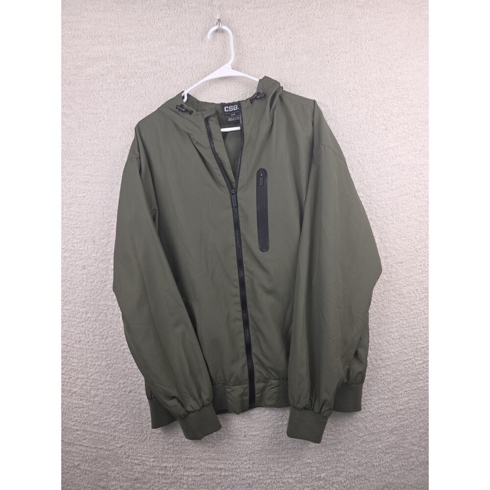CSG Olive Green Hooded Windbreaker Jacket Size M
